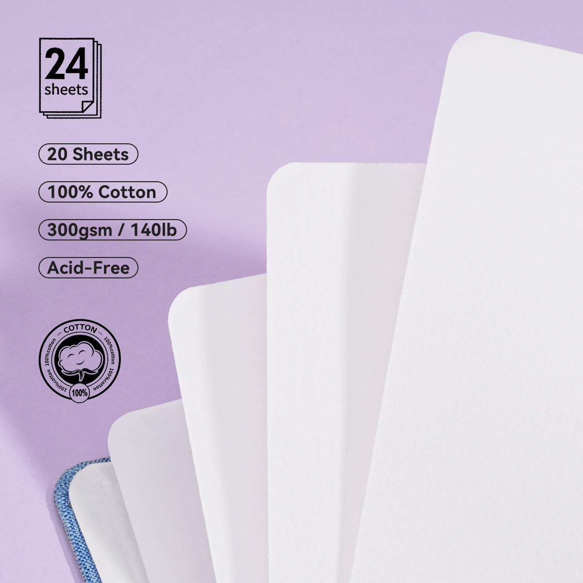 POTENTATE Zunjue Zunjue Notebook Cotton 12*12 Medium Grain 300g Blue 24 Sheets