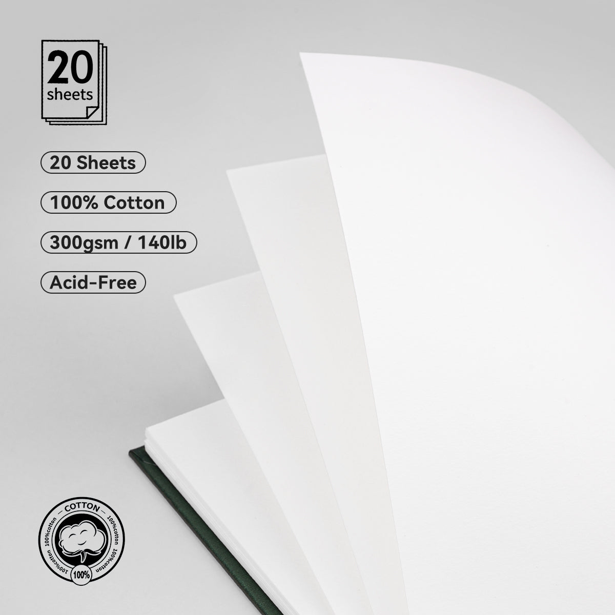 POTENTATE Zunjue Zunjue Notebook Cotton 19*19 Fine Grain 300g Dark Green 20 Sheets