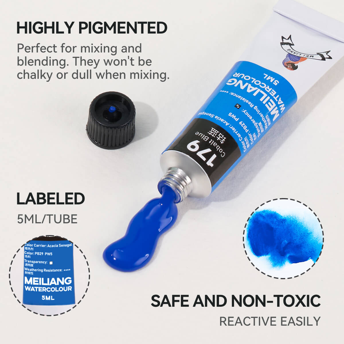 MeiLiang Watercolor Paint Set 36 Vibrant Colors 5ml (0.17-oz) Tube