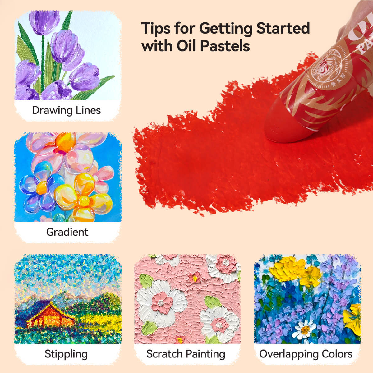 Paul Rubens HAIYA Oil Pastels, 12 Vibrant Colors Extra Large Oil Pastels