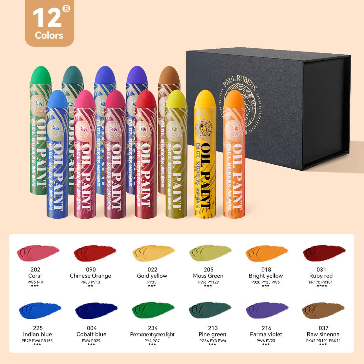 Paul Rubens HAIYA Oil Pastels, 12 Vibrant Colors Extra Large Oil Pastels