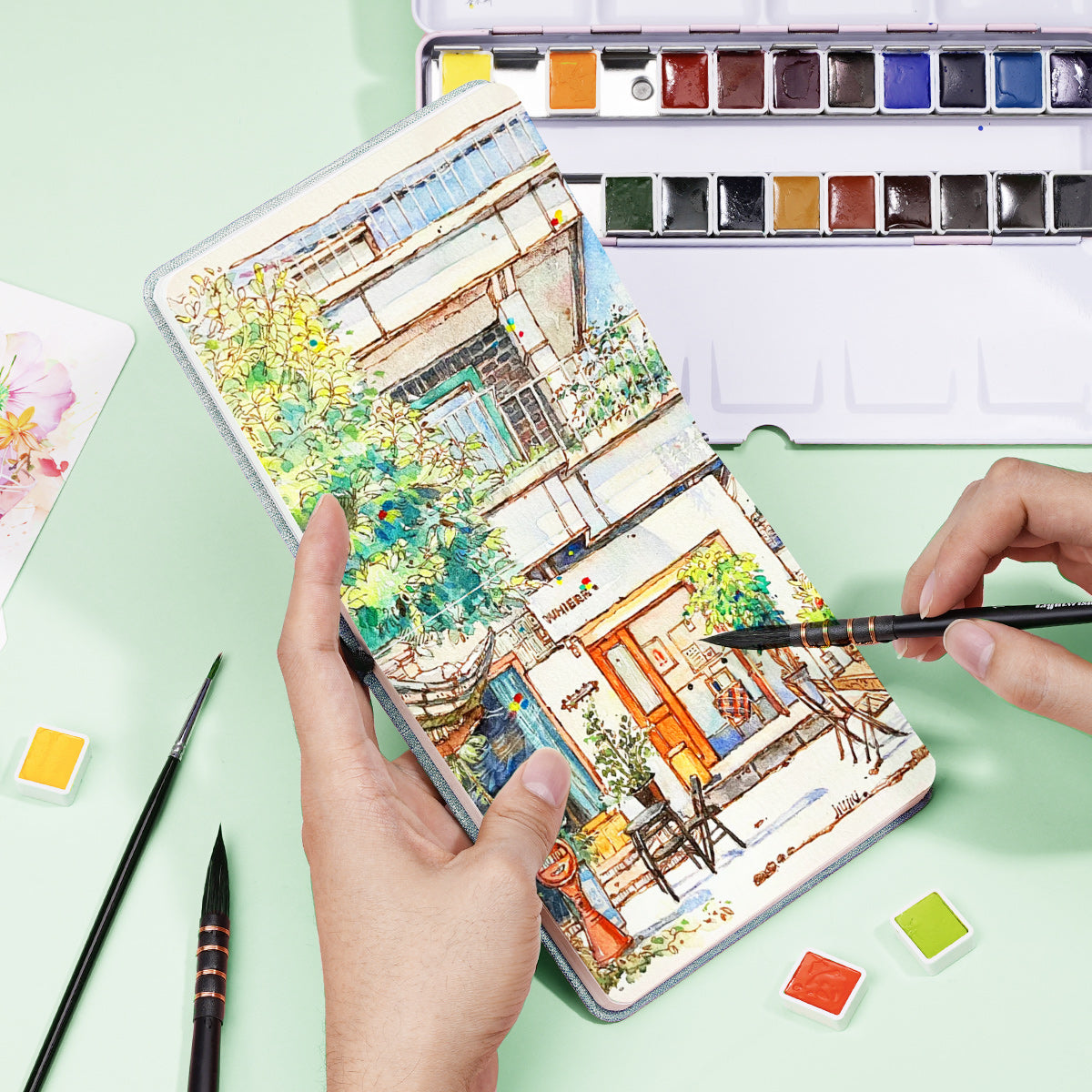 POTENTATE Zunjue Zunjue Notebook Cotton 12*12 Fine Grain 300g Light Green 24 Sheets