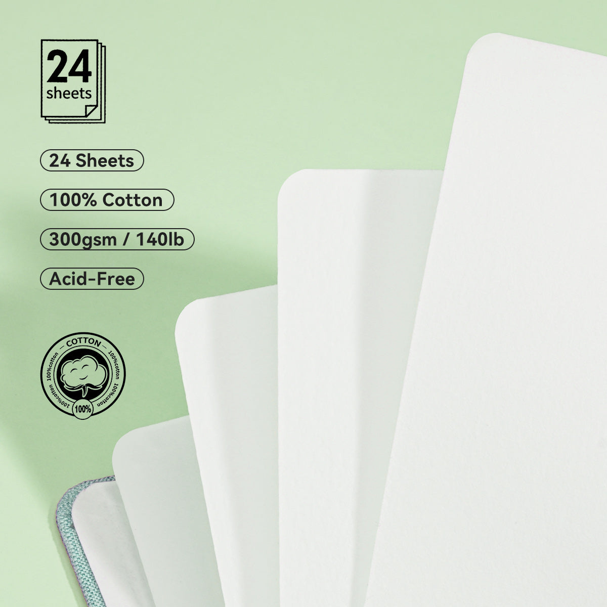 POTENTATE Zunjue Zunjue Notebook Cotton 12*12 Fine Grain 300g Light Green 24 Sheets