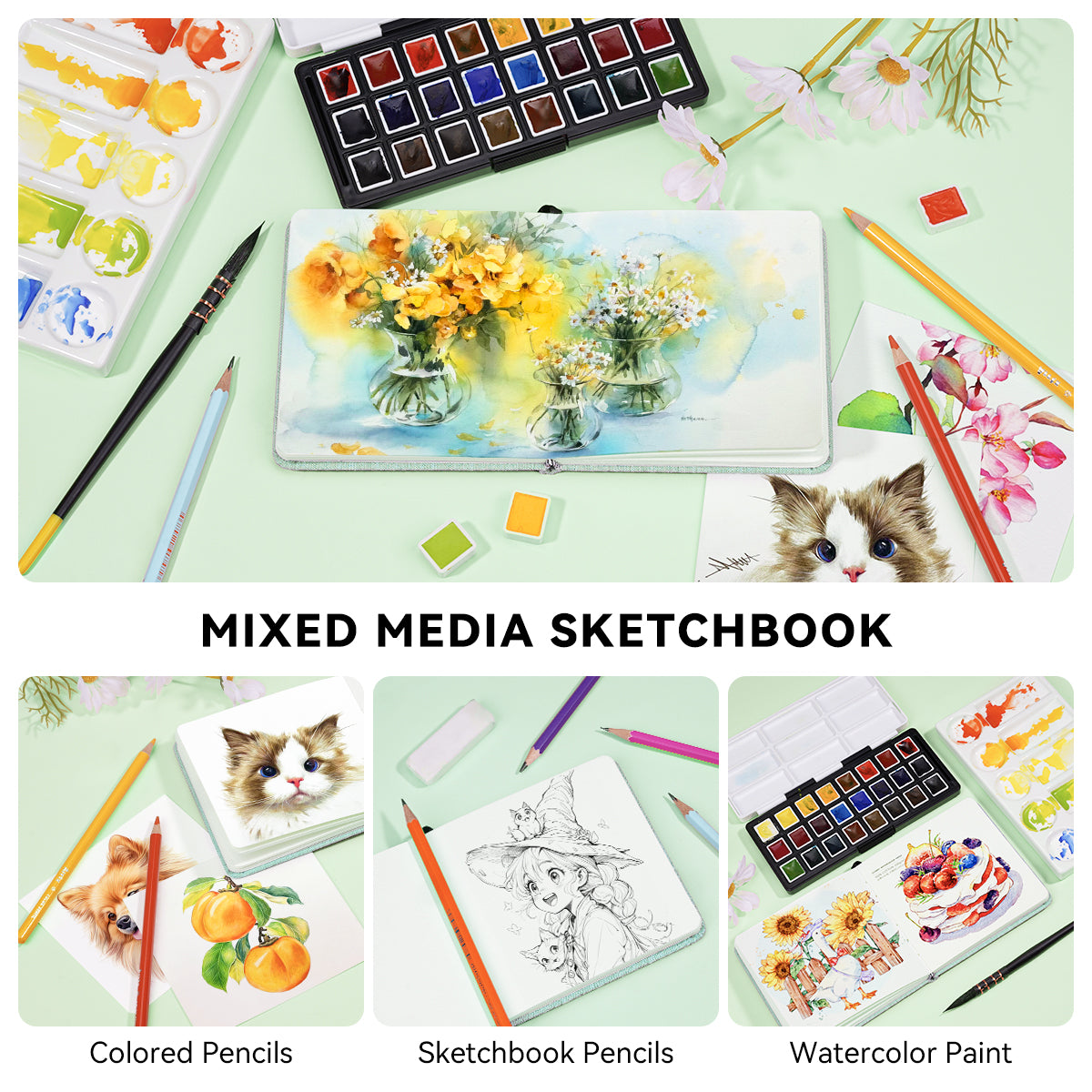 POTENTATE Zunjue Zunjue Notebook Cotton 12*12 Fine Grain 300g Light Green 24 Sheets