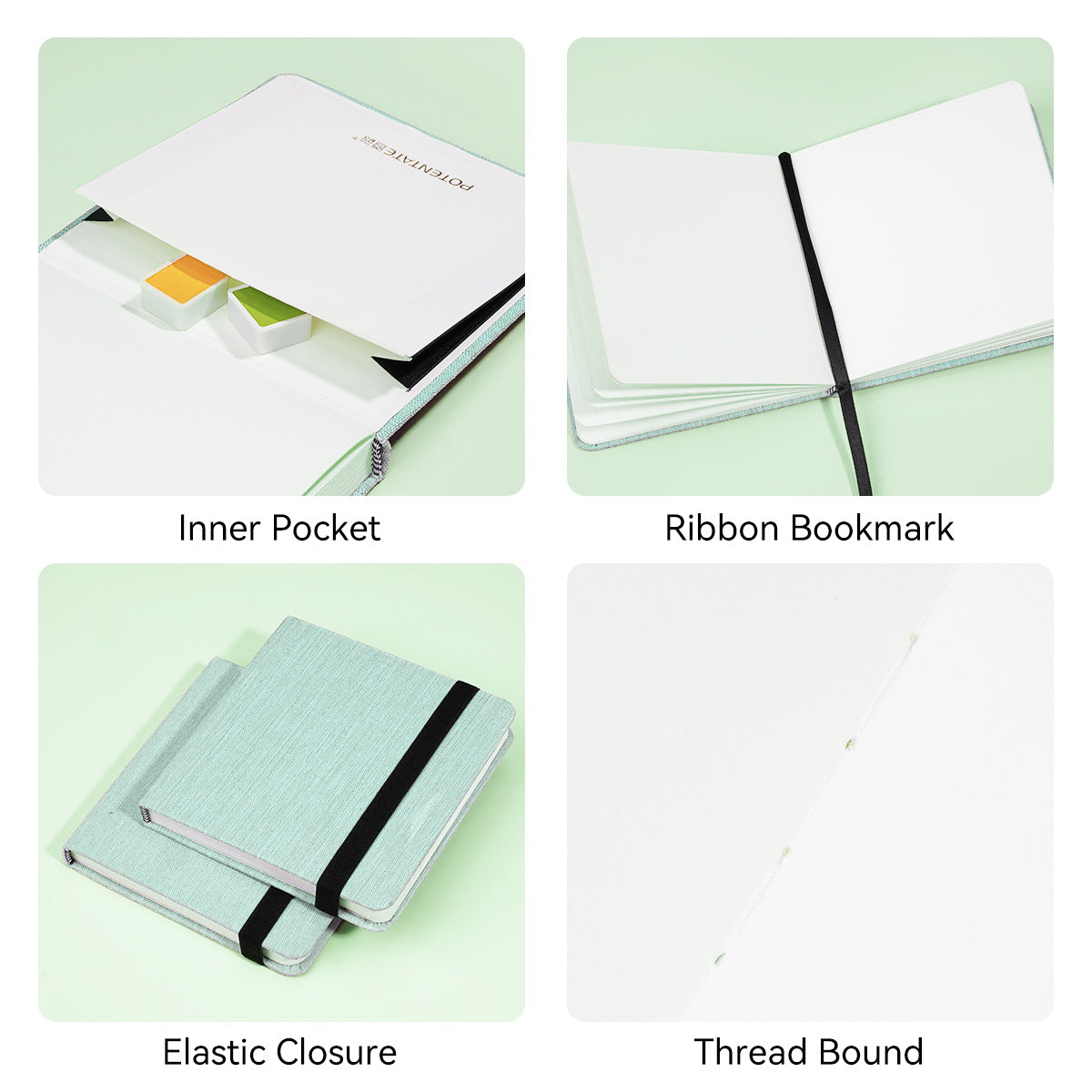 POTENTATE Zunjue Zunjue Notebook Cotton 12*12 Fine Grain 300g Light Green 24 Sheets