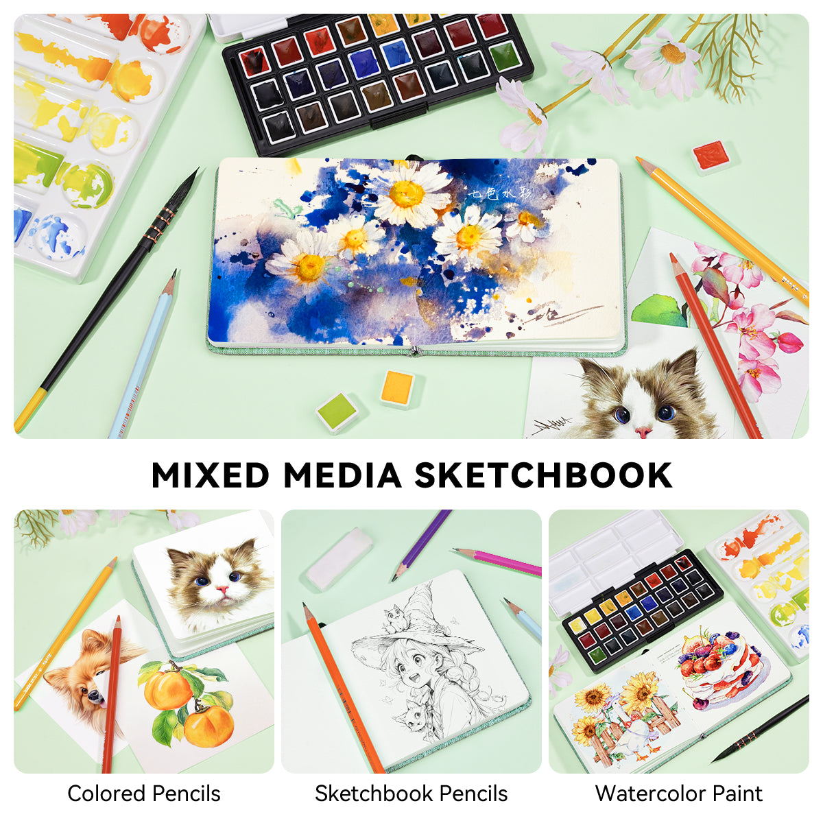 POTENTATE Zunjue Zunjue Notebook Cotton 12*12 Medium Grain 300g Medium Green 24 Sheets(021566-A)