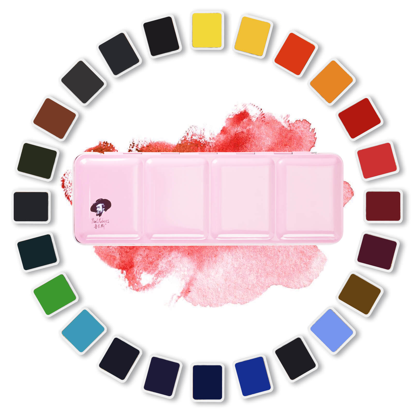 Paul Rubens Solid Watercolor Paint Set Artist Grade, 24 Vivid Floral Colors