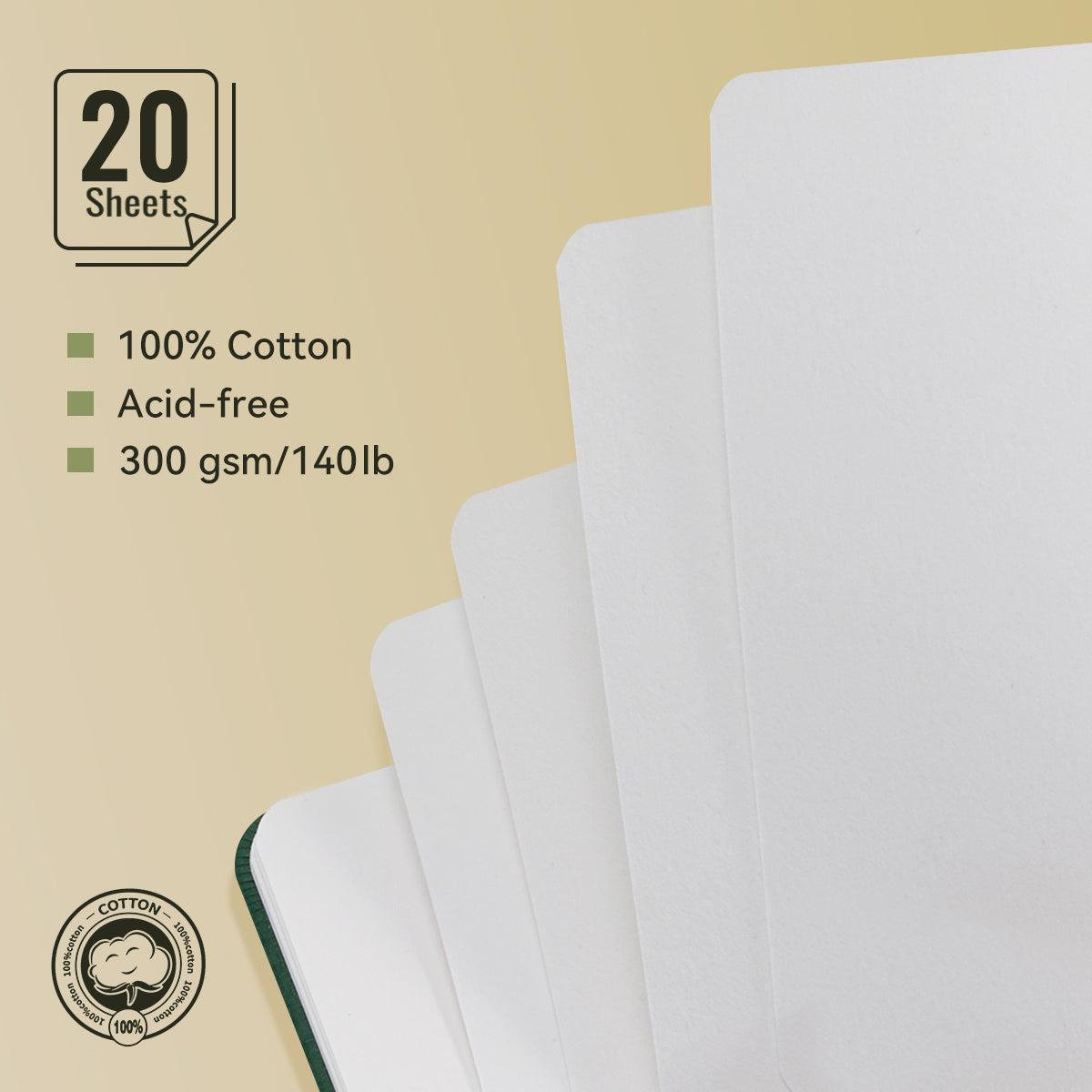 Farbclub 100% Cotton Hot Press Watercolor Paper Sketchbook, Square Watercolor Journal, 7.48" Square 20 Sheets 300gsm Acid-Free for Watercolor Gouache Acrylics