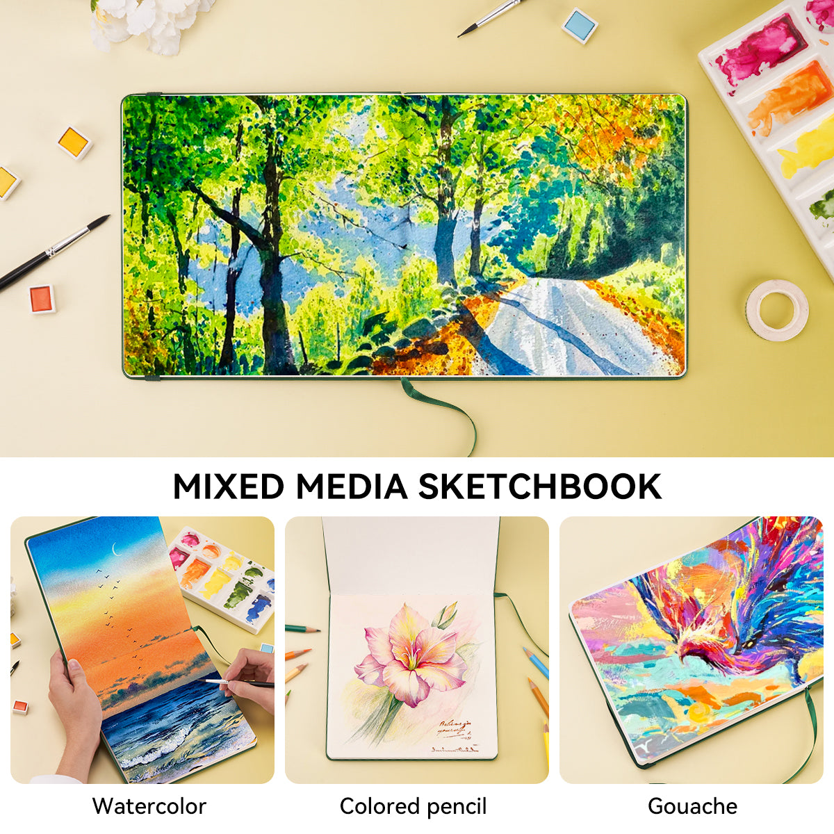 Farbclub 100% Cotton Hot Press Watercolor Paper Sketchbook, Square Watercolor Journal, 7.48" Square 20 Sheets 300gsm Acid-Free for Watercolor Gouache Acrylics