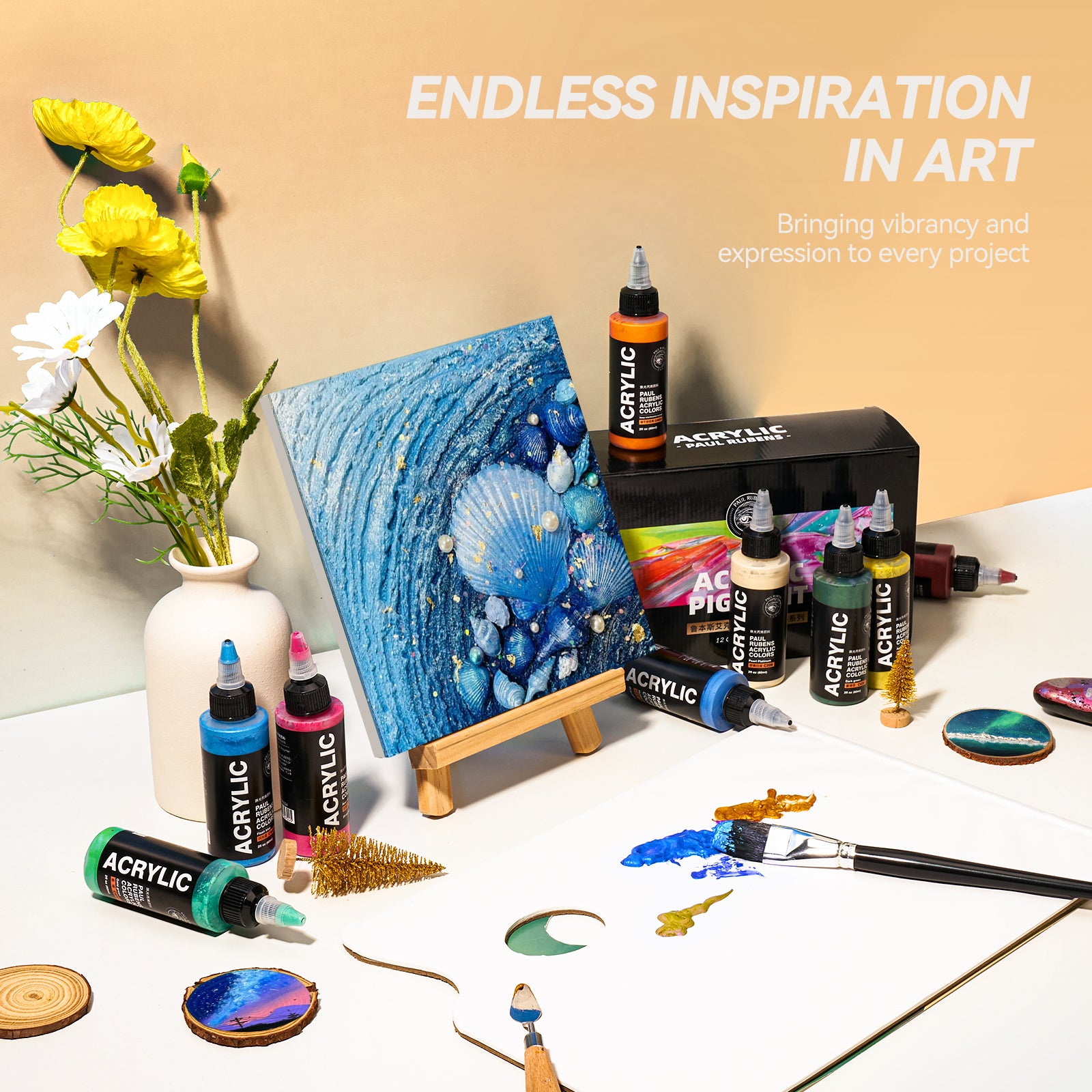 Paul Rubens Acrylic Paints, 12-Color Metallic Acrylic Paint Set