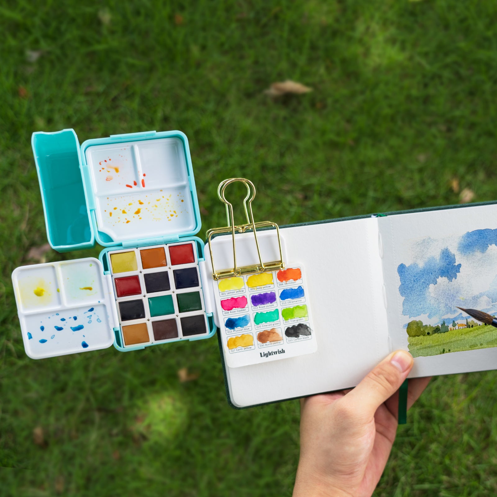 12 Colors Pocket Travel Watercolor Set, Mini Watercolor Paint Set with Portable CaseColoring Mixing Palette, Water Wash Cup,for Adult Artist Beginner Watercolor Painting Lovers