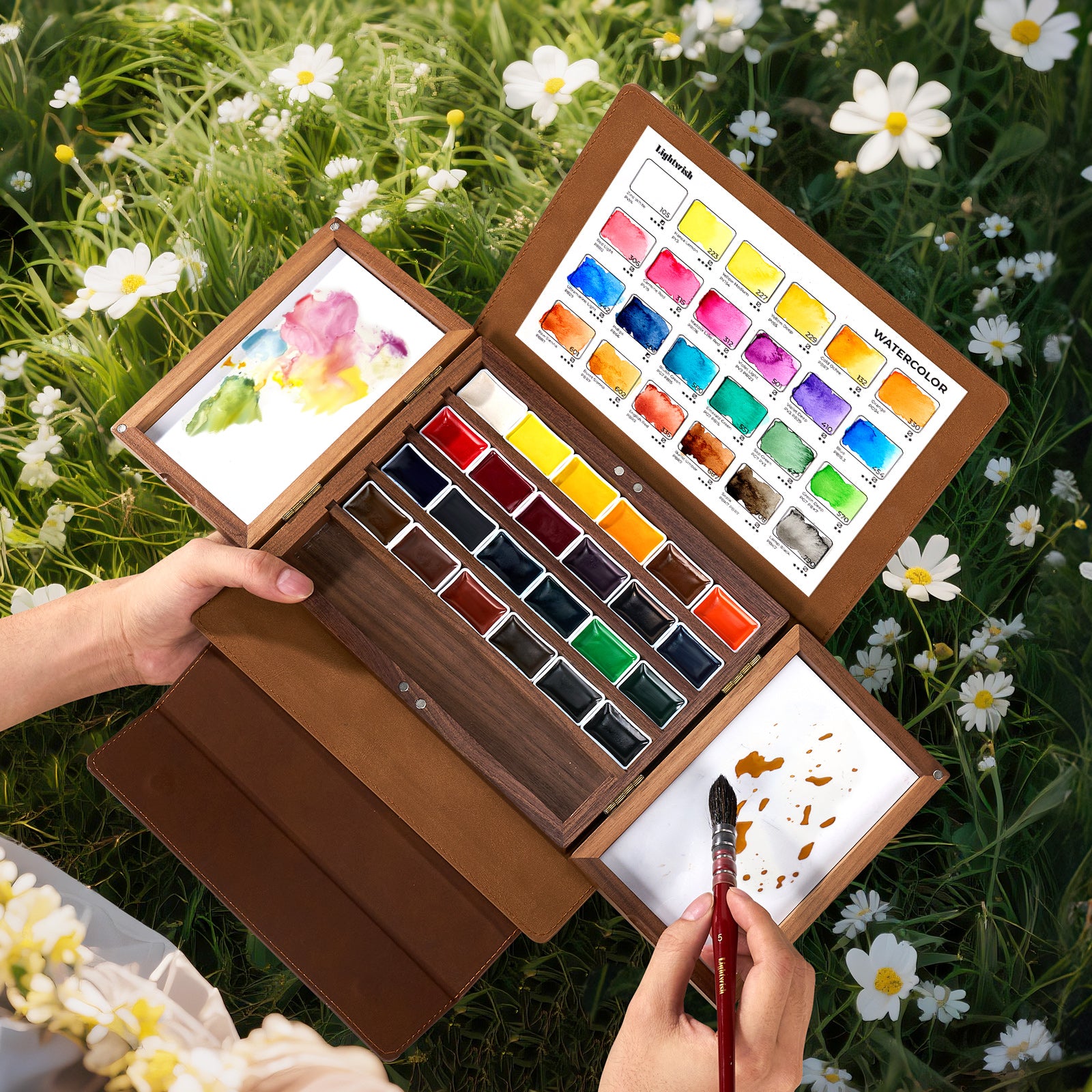 Lightwish Walnut Travel Watercolor Set – 24 Colors