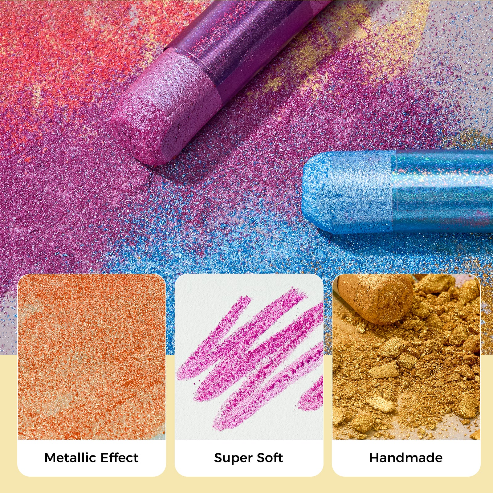 LIGHTWISH Handmade Metallic Soft Pastel Set 24 Colors,Super Soft & Blendable Chalk Pastel Sticks for Professional Drawing Painting,Blending