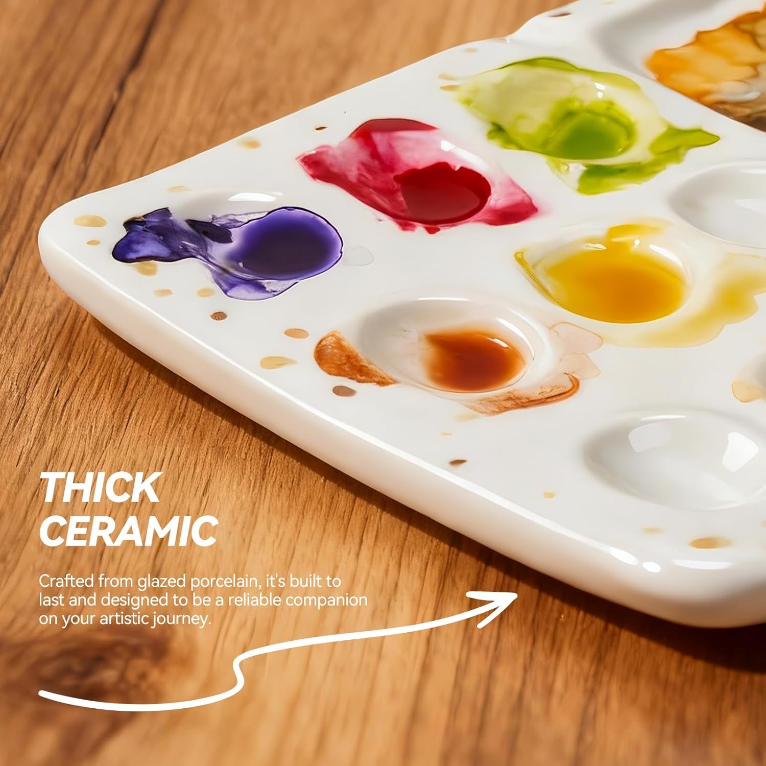 Handmade ceramic paint palette set, artist's ceramic watercolor palette, brush holder and paint cups