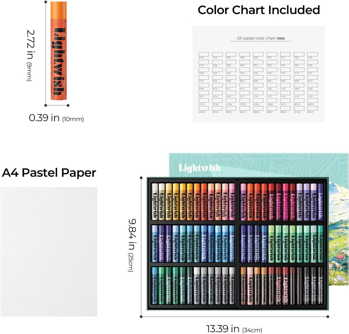 LIGHTWISH Soft Oil Pastels Set, 72 Colors Creamy Blendable Sticks