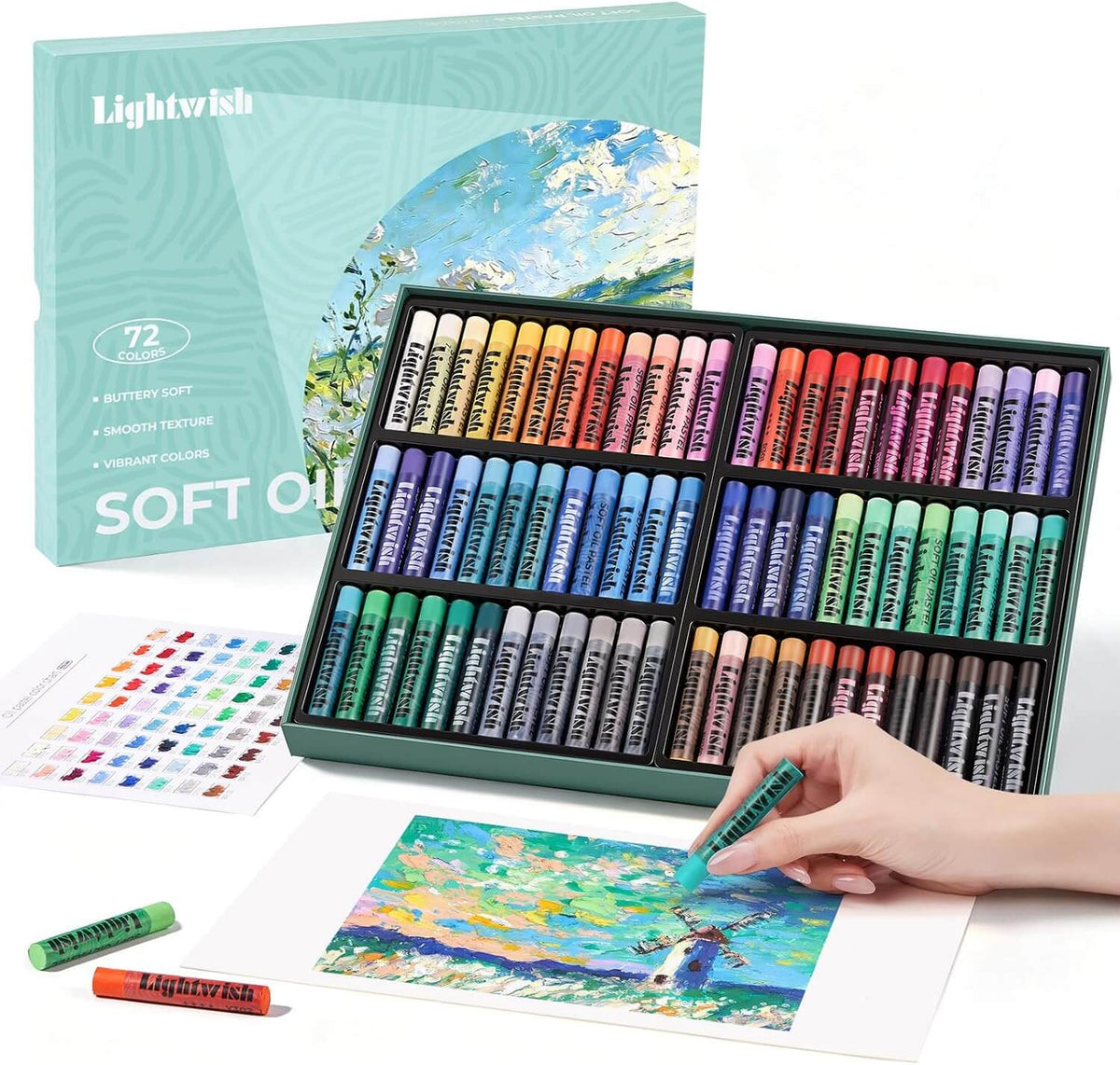 LIGHTWISH Soft Oil Pastels Set, 72 Colors Creamy Blendable Sticks