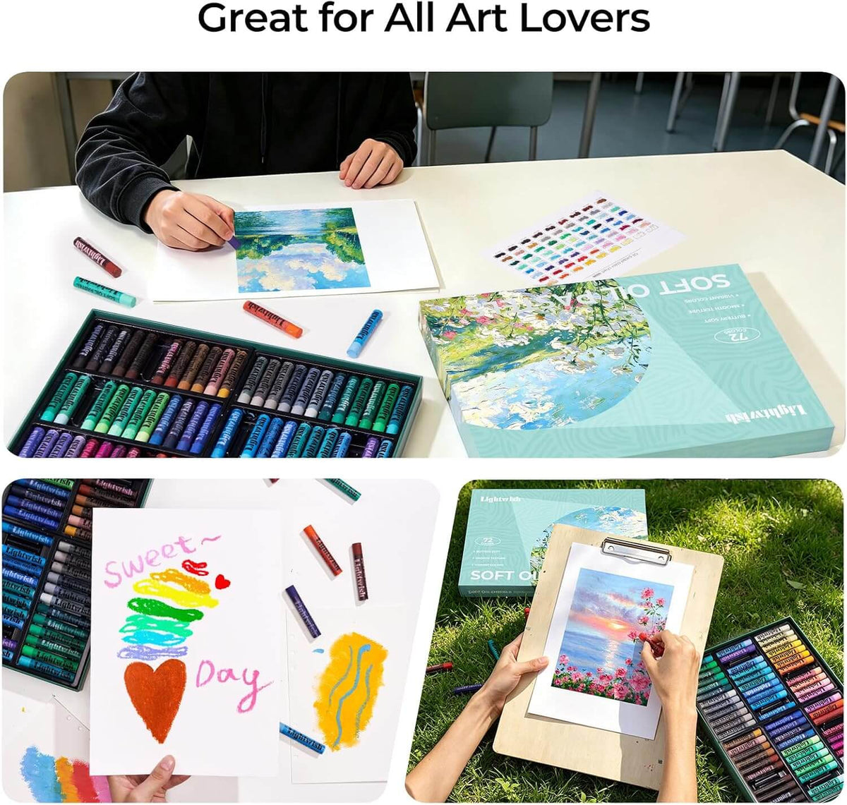 LIGHTWISH Soft Oil Pastels Set, 72 Colors Creamy Blendable Sticks