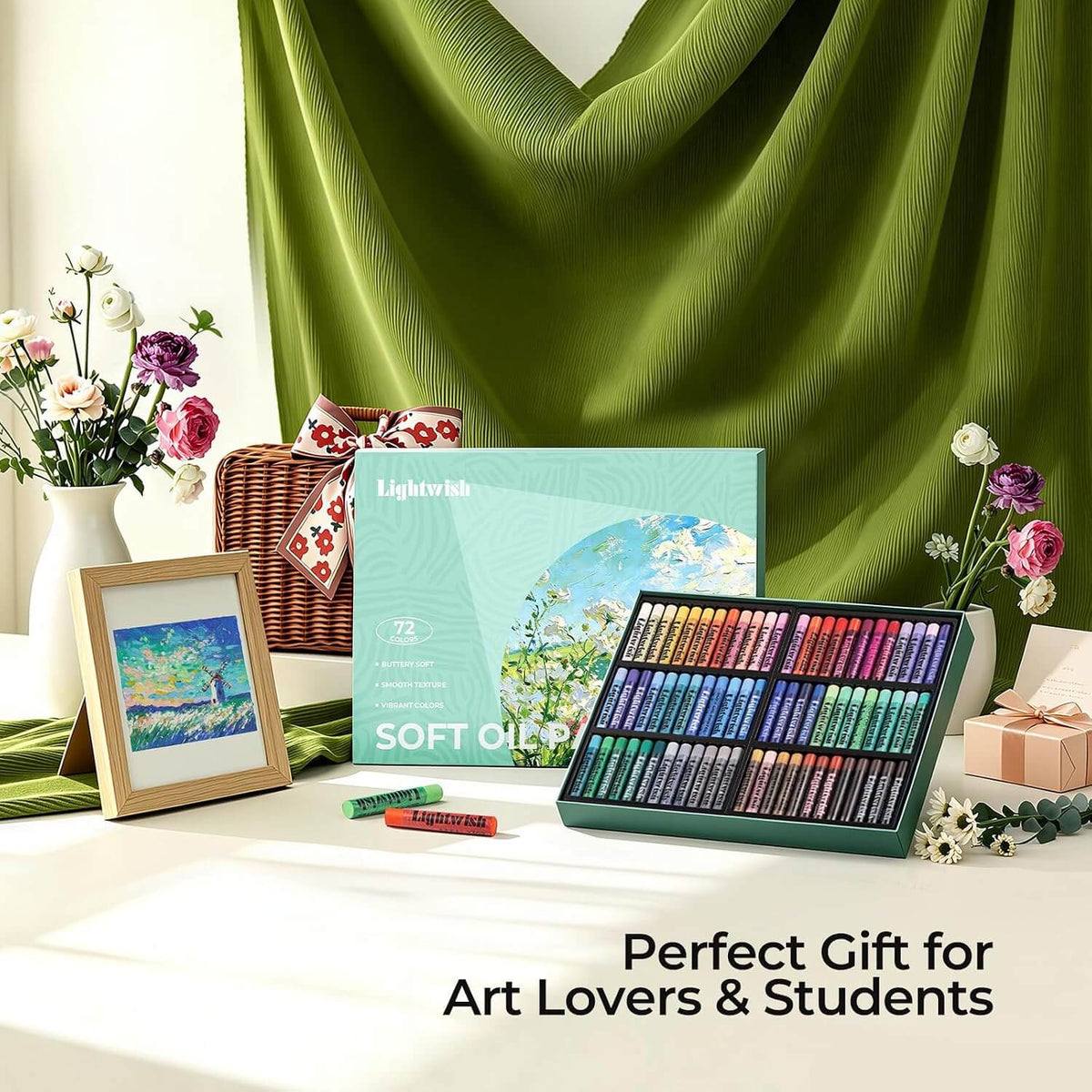 LIGHTWISH Soft Oil Pastels Set, 72 Colors Creamy Blendable Sticks