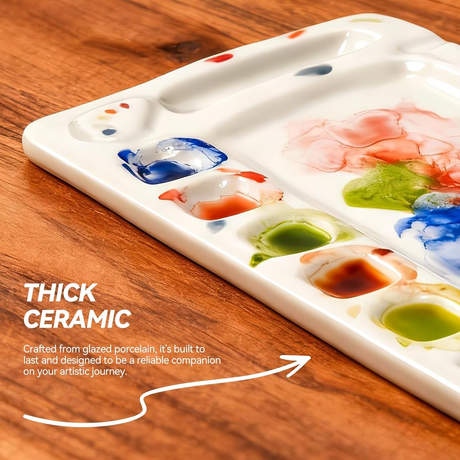 Handmade ceramic paint palette set, artist's ceramic watercolor palette, brush holder and paint cups