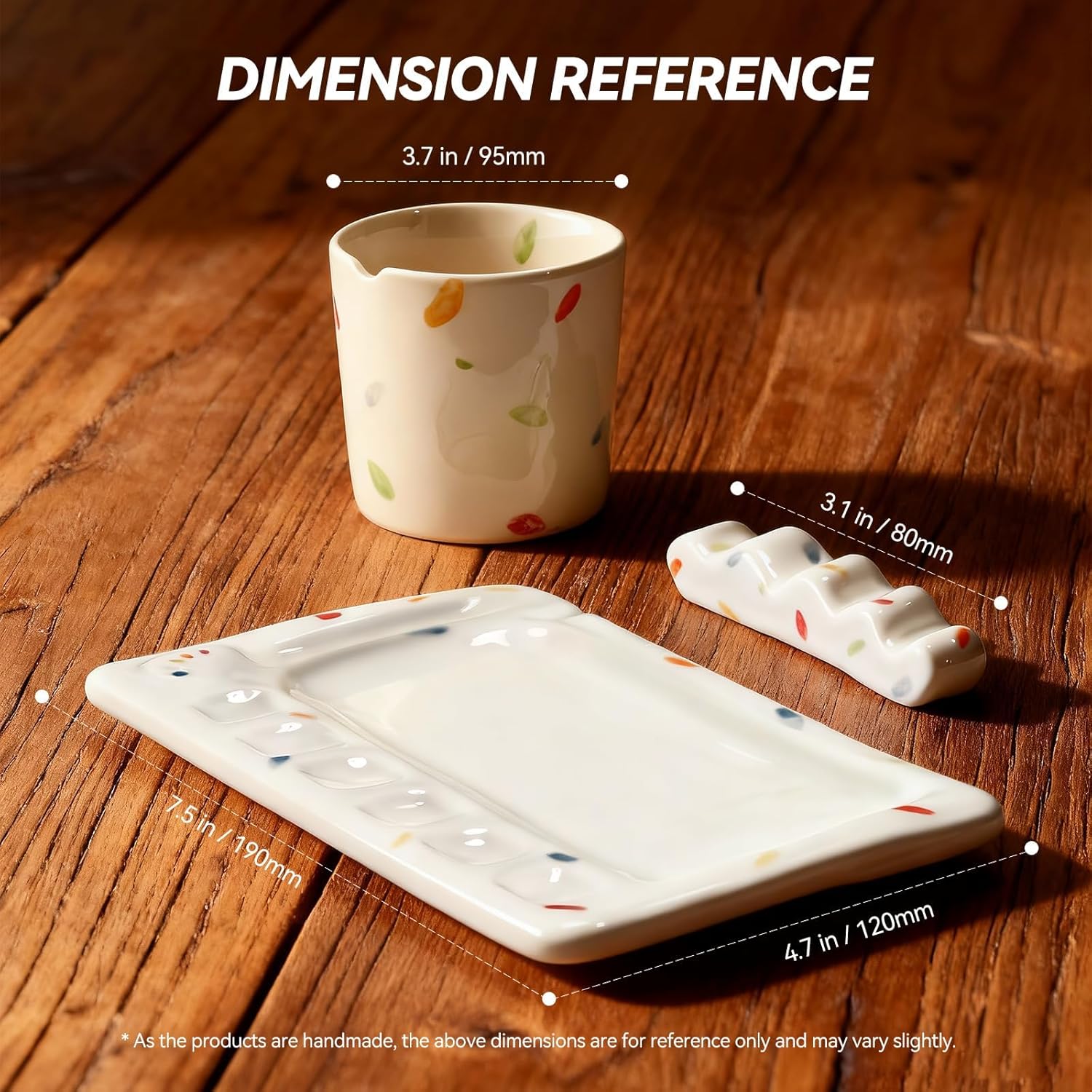 Handmade ceramic paint palette set, artist's ceramic watercolor palette, brush holder and paint cups