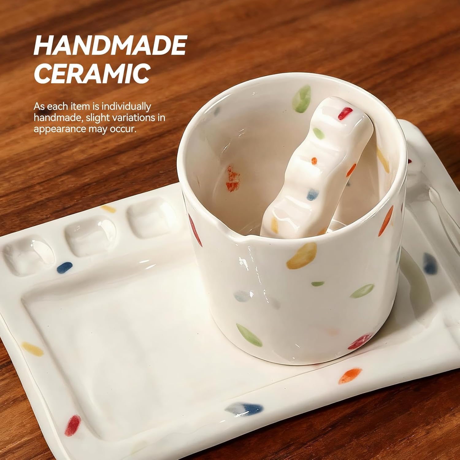 Handmade ceramic paint palette set, artist's ceramic watercolor palette, brush holder and paint cups