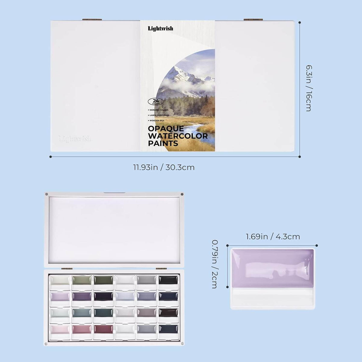 LIGHTWISH 24-Color Opaque Watercolor Set – Morandi Palette in Wooden Box