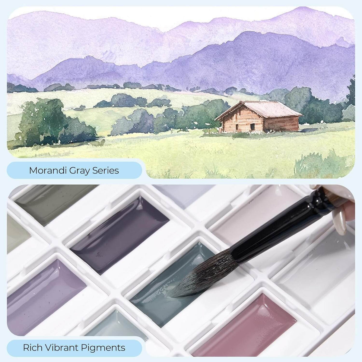 LIGHTWISH 24-Color Opaque Watercolor Set – Morandi Palette in Wooden Box