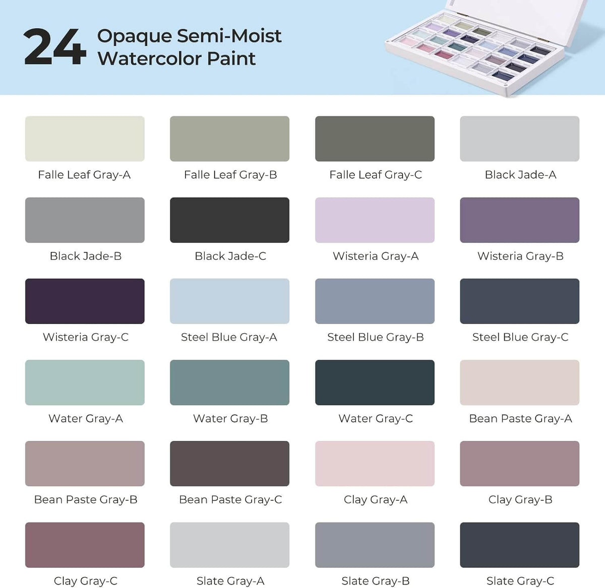 LIGHTWISH 24-Color Opaque Watercolor Set – Morandi Palette in Wooden Box