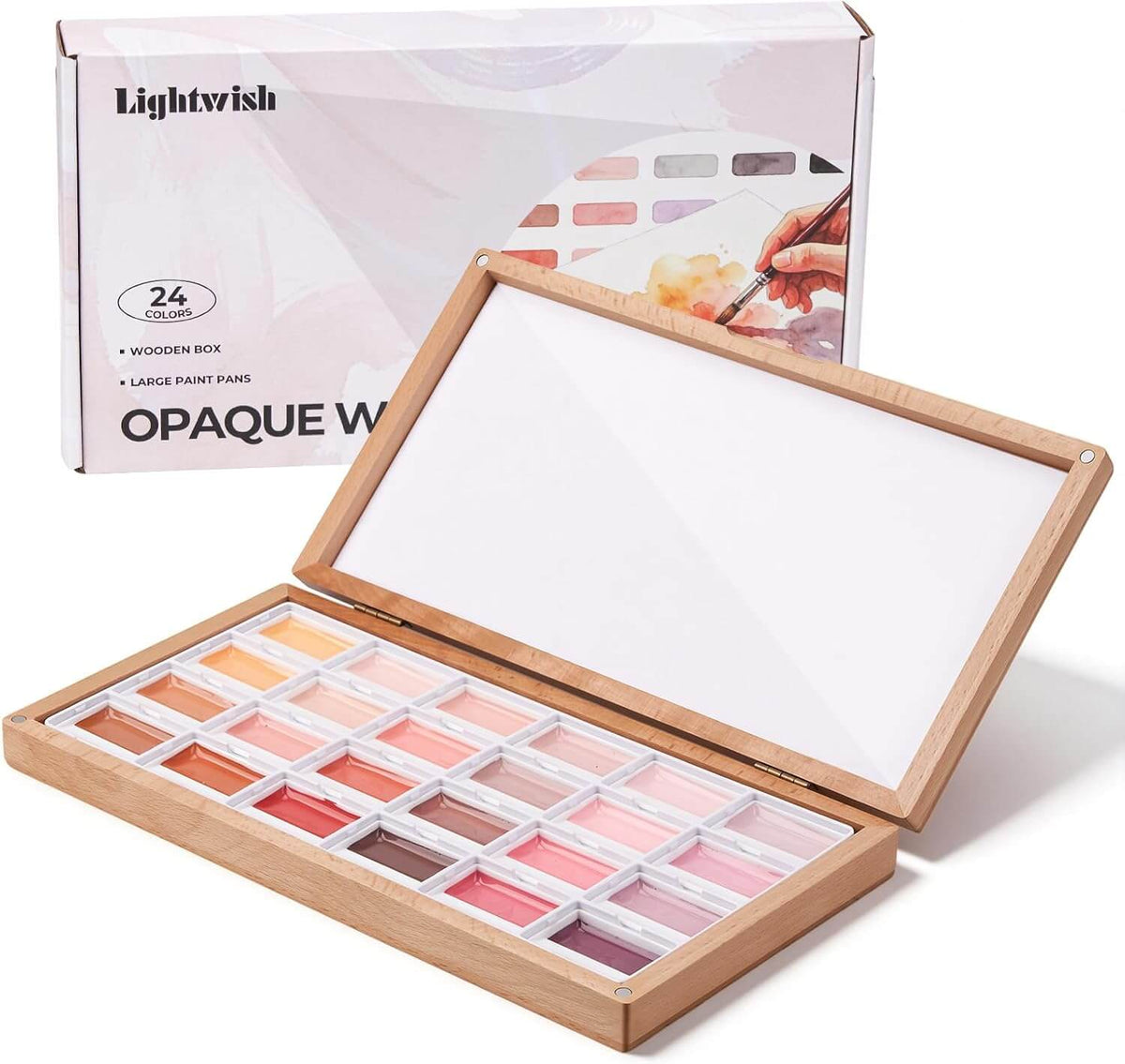 LIGHTWISH 24-Color Opaque Watercolor Set – Skin Tone Palette in Wooden Box