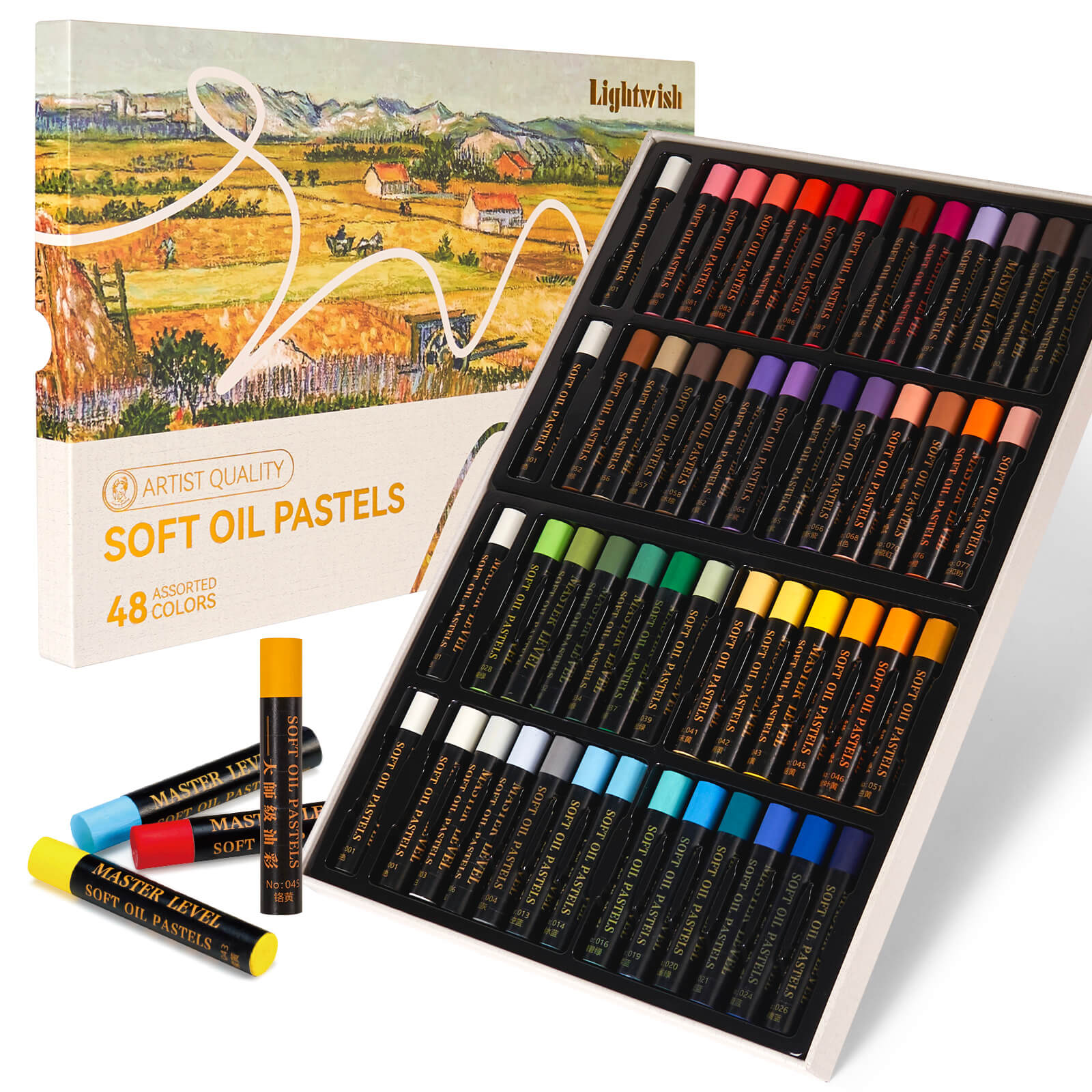 Lightwish Professional Oil Pastels, 48 Vibrant Colors Plus 4 White, Set of 52