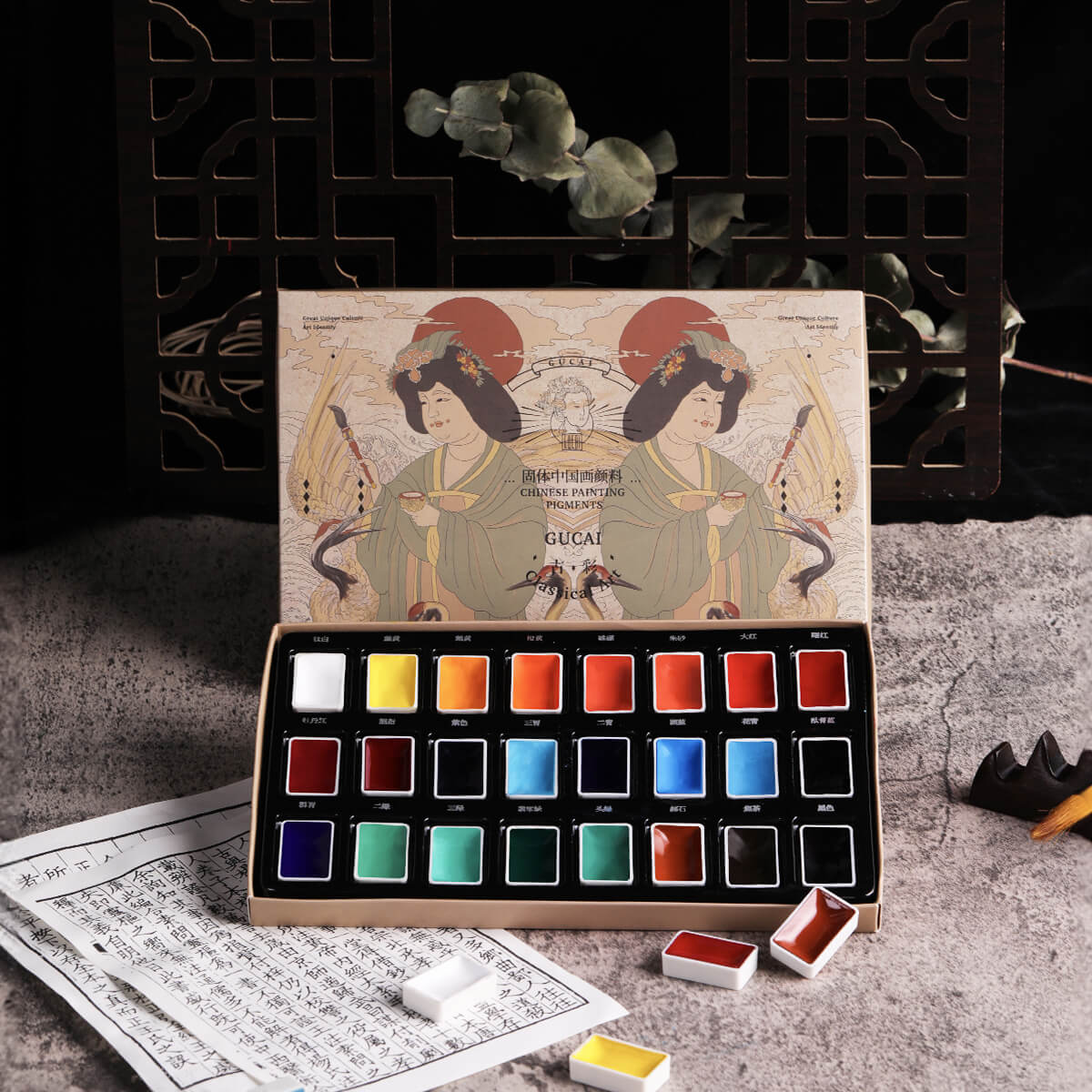 Aquarellfarben-Set von Paul Rubens, 24 leuchtende GUCAI-Farben, abnehmbare einzelne feste Aquarellfarben