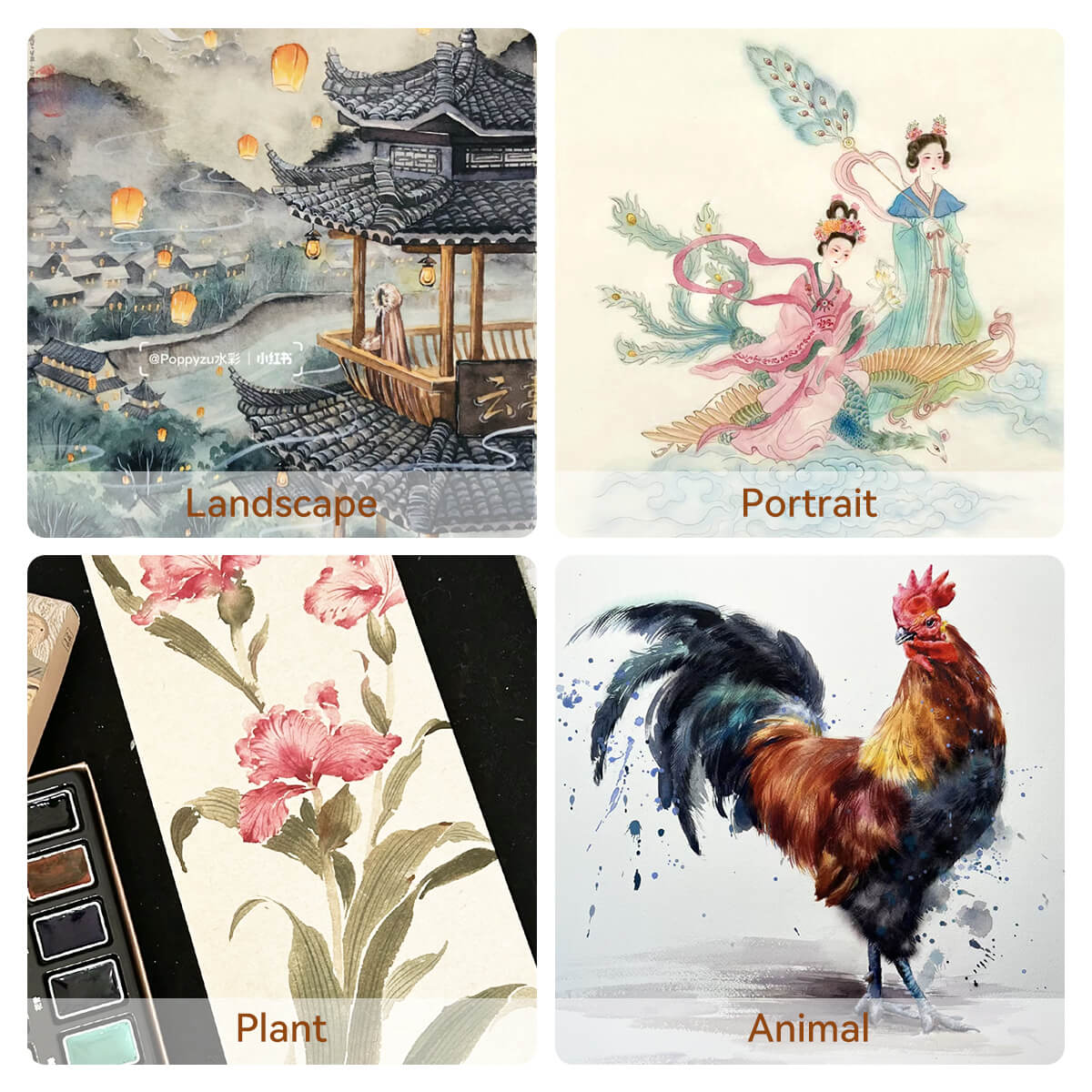 Aquarellfarben-Set von Paul Rubens, 24 leuchtende GUCAI-Farben, abnehmbare einzelne feste Aquarellfarben