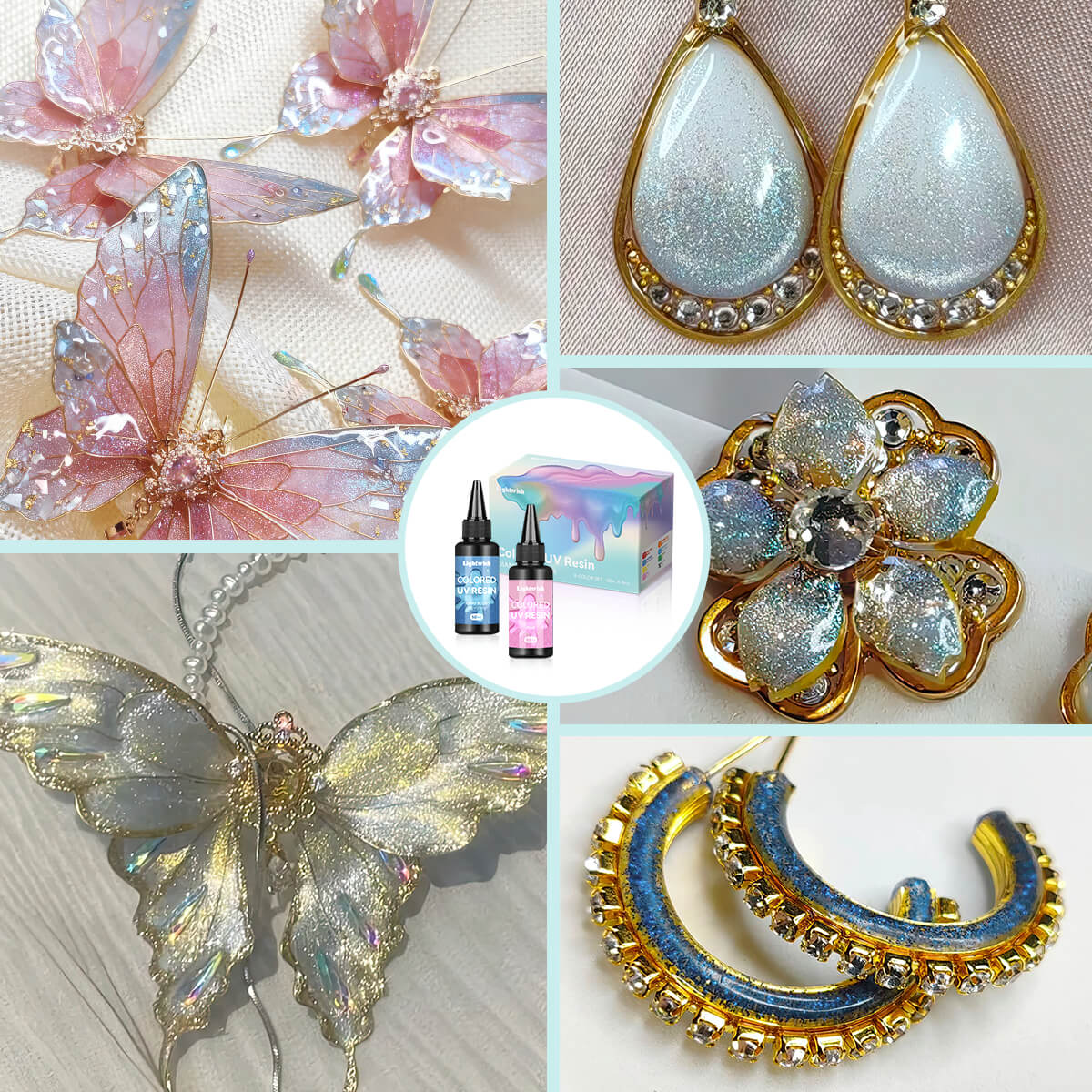 Lightwish Colored UV Resins, Diamond Glitter 8 Colors UV Resin Kit B