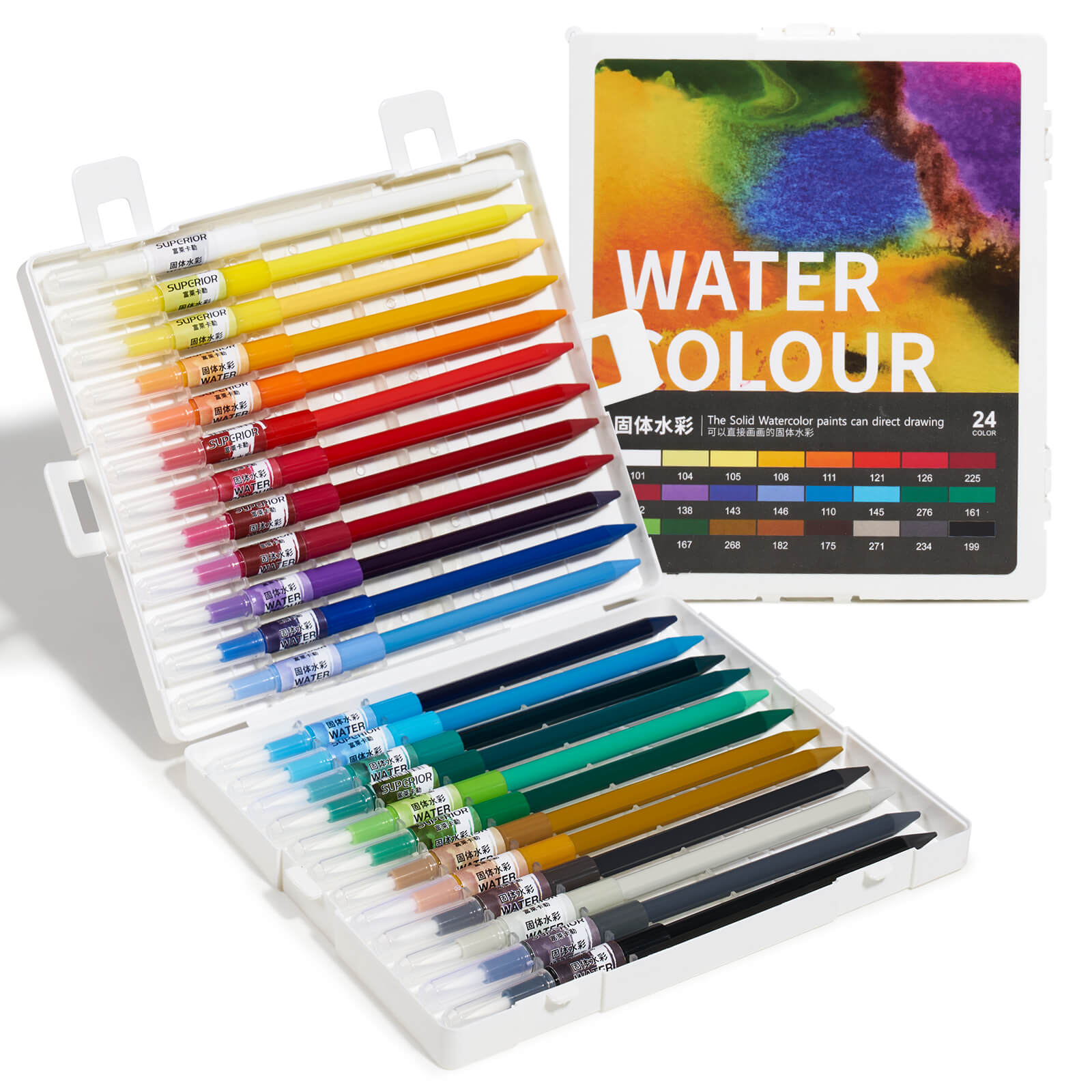 Lightwish Creative Watercolor Crayons, 24 Vibrant Shades Dual Ended Watercolor Sticks & Brush