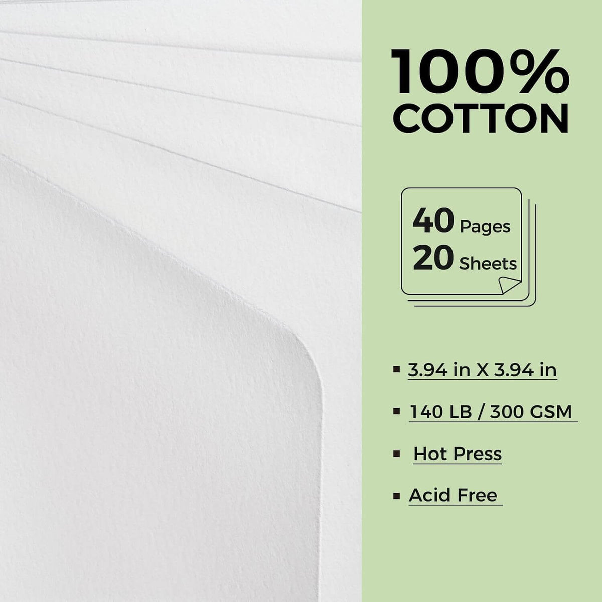 Lightwish 3.9 x 3.9 Square Watercolor Journal – 100% Cotton Hot Press Paper (300GSM, 20 Sheets)