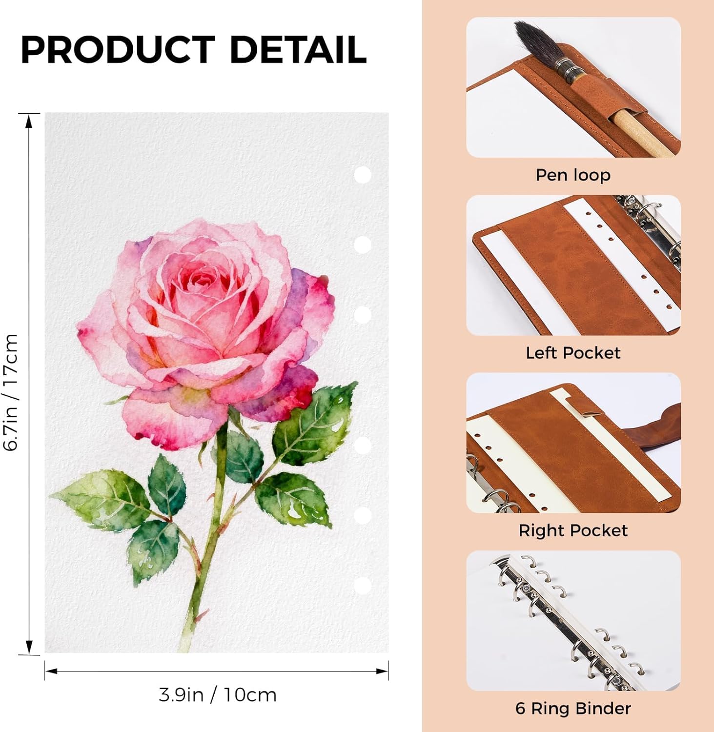 Lightwish Watercolor Sketchbook 100% Cotton, 300gsm (140lb) - 6.69" x 3.94" Cold Press Watercolor Paper Journal Notebook - 20 Sheets with PU Leather Cover for Drawing Mixed Media