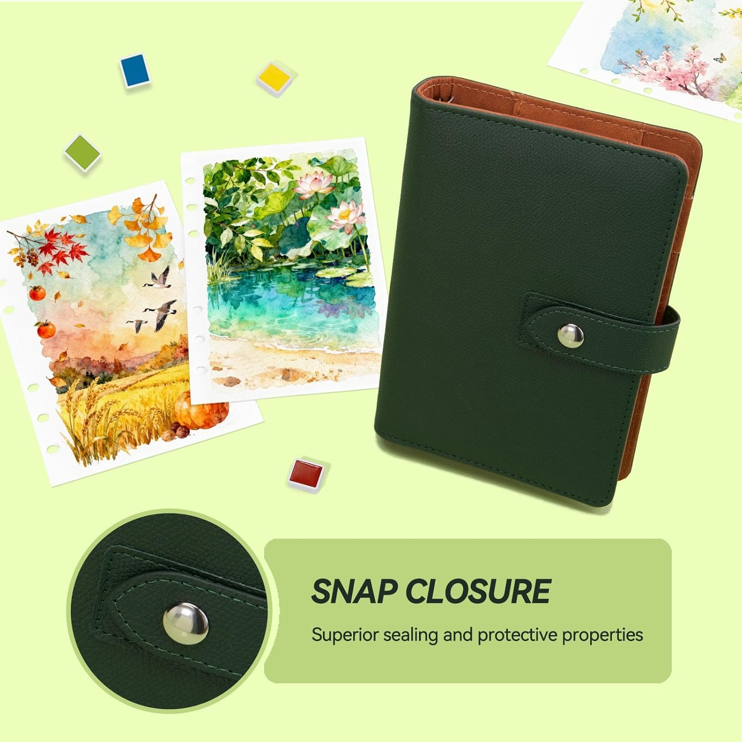 Lightwish Watercolor Sketchbook Refillable 100% Cotton, 300gsm (140lb) - 6.69" x 3.94" Hot Press Watercolor Paper Journal Notebook - 20 Sheets with PU Leather Cover for Drawing Mixed Media