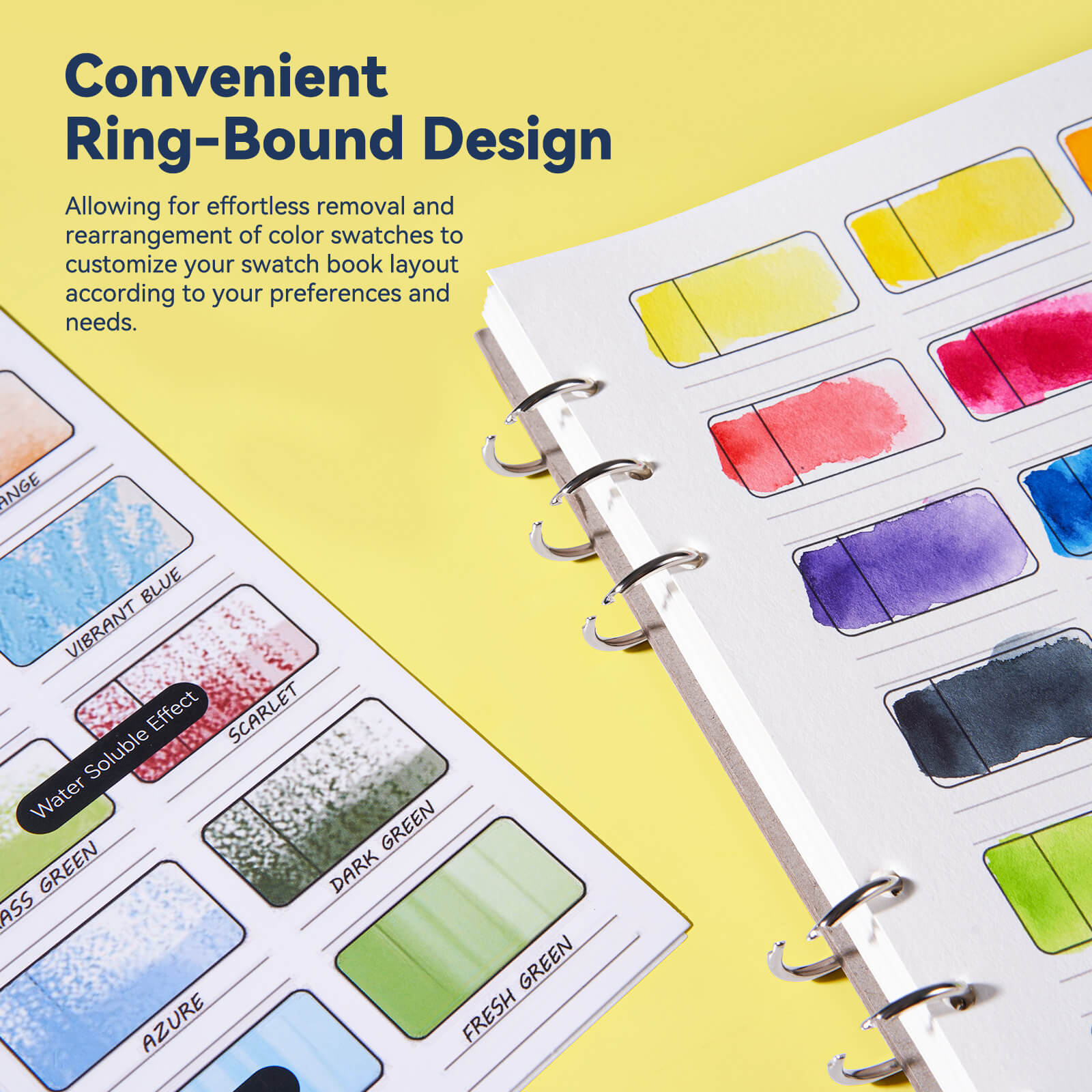 Lightwish Watercolor Swatch Book, 12 sheets, 100% Cotton, 300gsm/140lb, Acid-Free, Hot Press