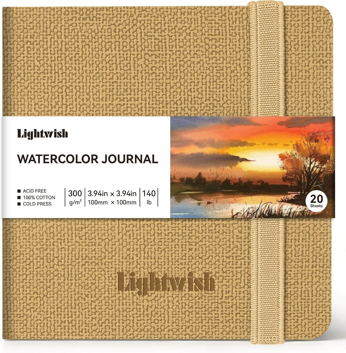Lightwish 3.9 x 3.9 Square Watercolor Journal – 100% Cotton Hot Press Paper (300GSM, 20 Sheets)