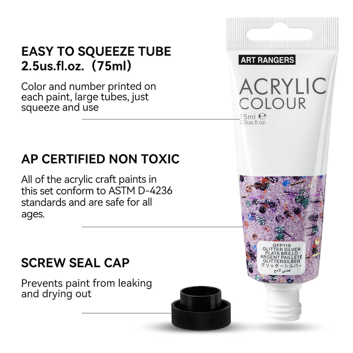 Lightwish Acrylic Paint Set Large Glitter Color