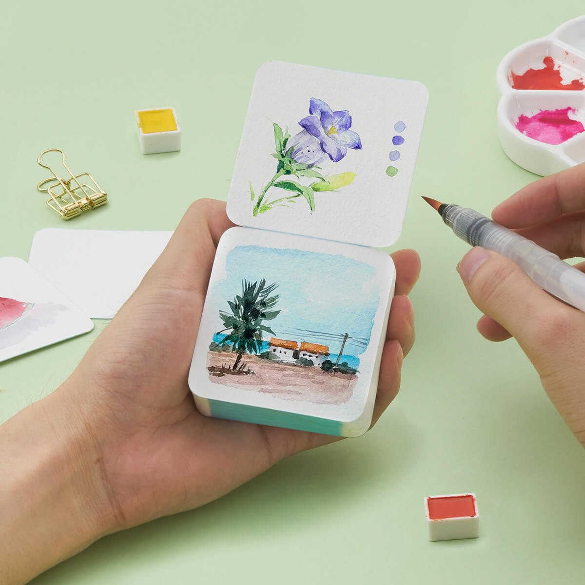 Lightwish 60 Sheets Mini Watercolor Sketchbook, Cold Press, Travel Size Portable Tearable Square Painting Notebook