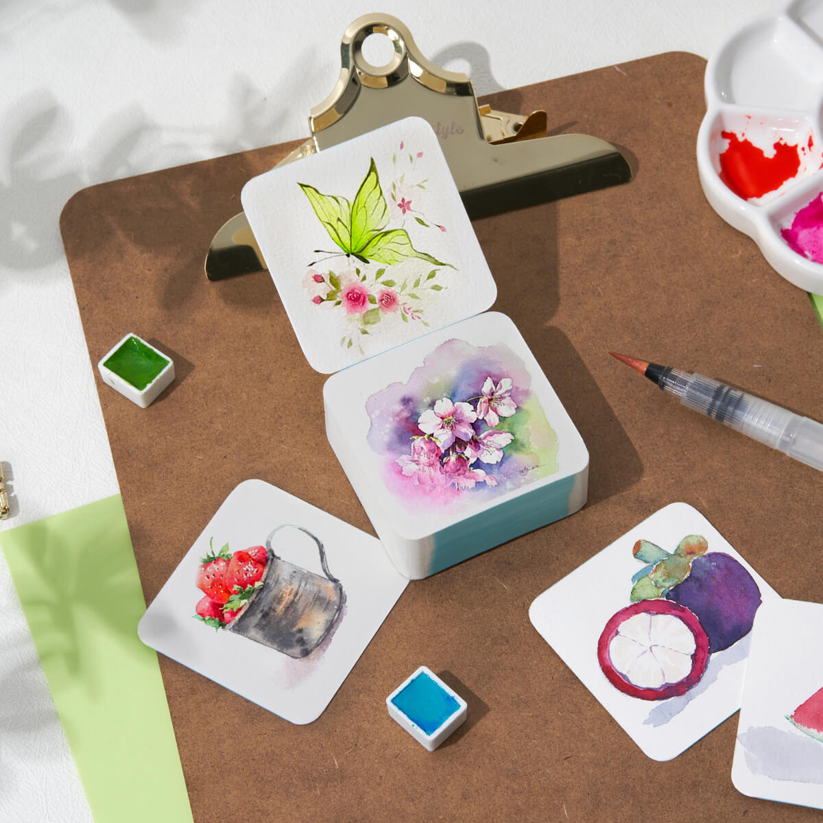 Lightwish 60 Sheets Mini Watercolor Sketchbook, Cold Press, Travel Size Portable Tearable Square Painting Notebook