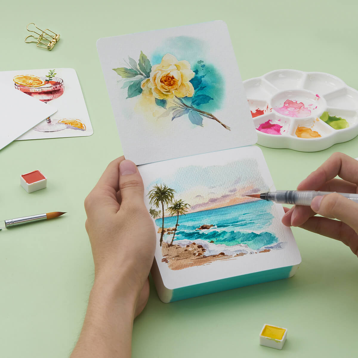 Lightwish 60 Sheets Mini Watercolor Sketchbook, Cold Press, Travel Size Portable Tearable Square Painting Notebook