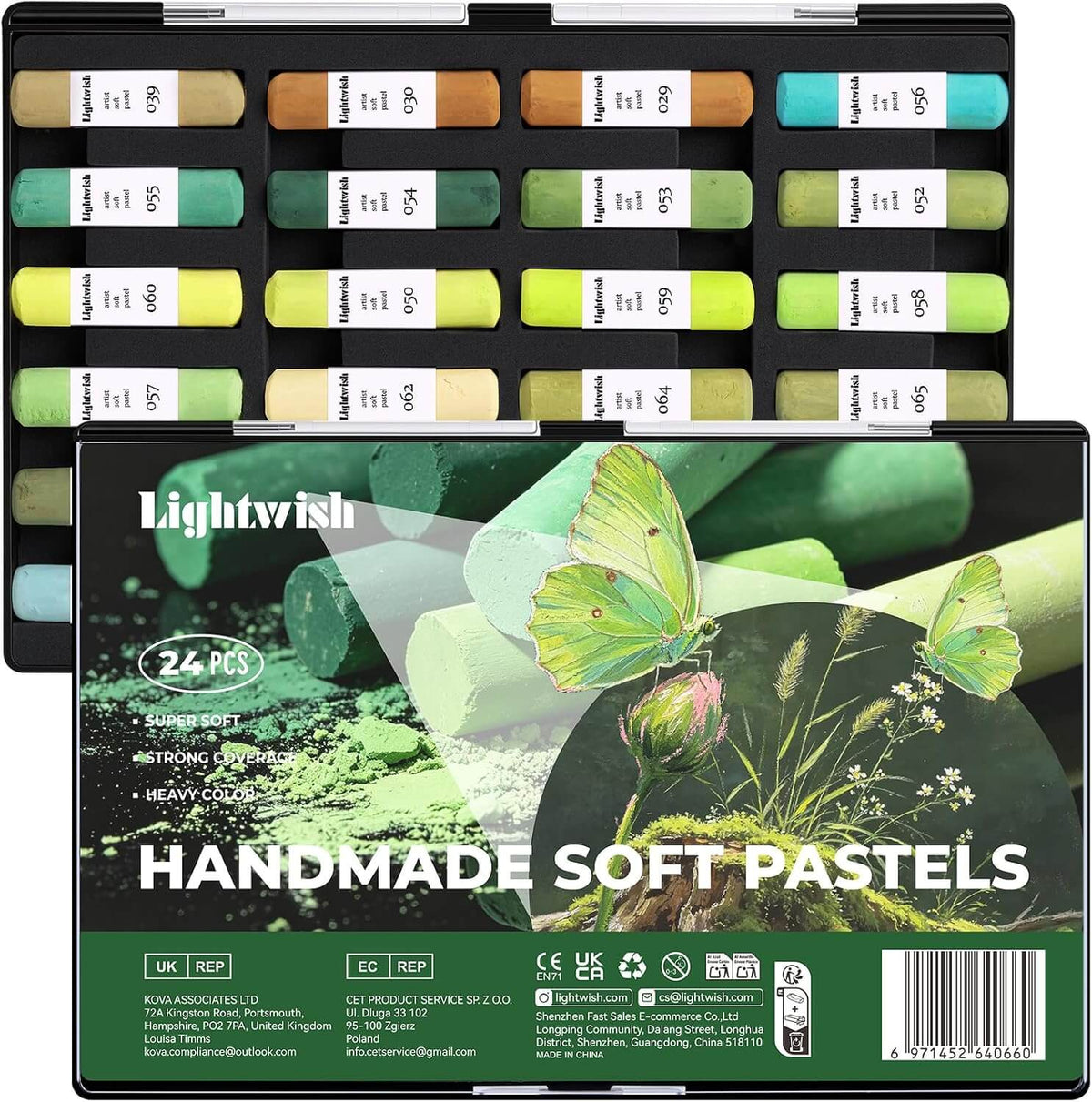 Lightwish 24-Color Soft Pastel Set (Green / Blue Tones) – Highly Pigmented Chalk Pastel Sticks