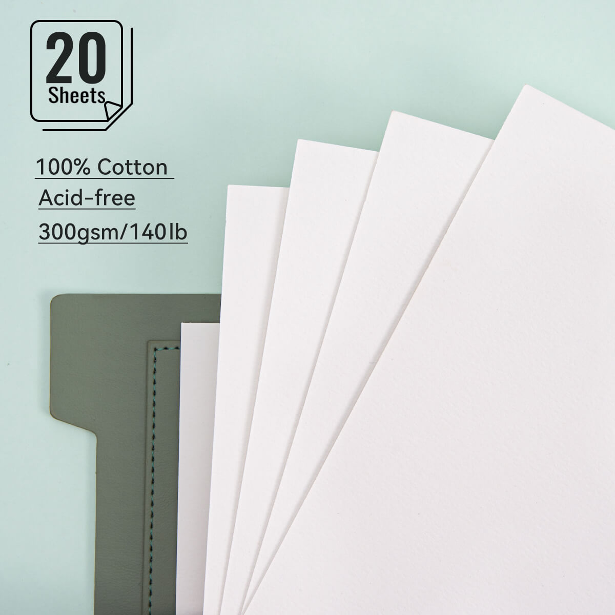 Lightwish Watercolor Hardcover Sketchbook, 100% Cotton Acid Free Journal, Hot Press Watercolor Paper, Green