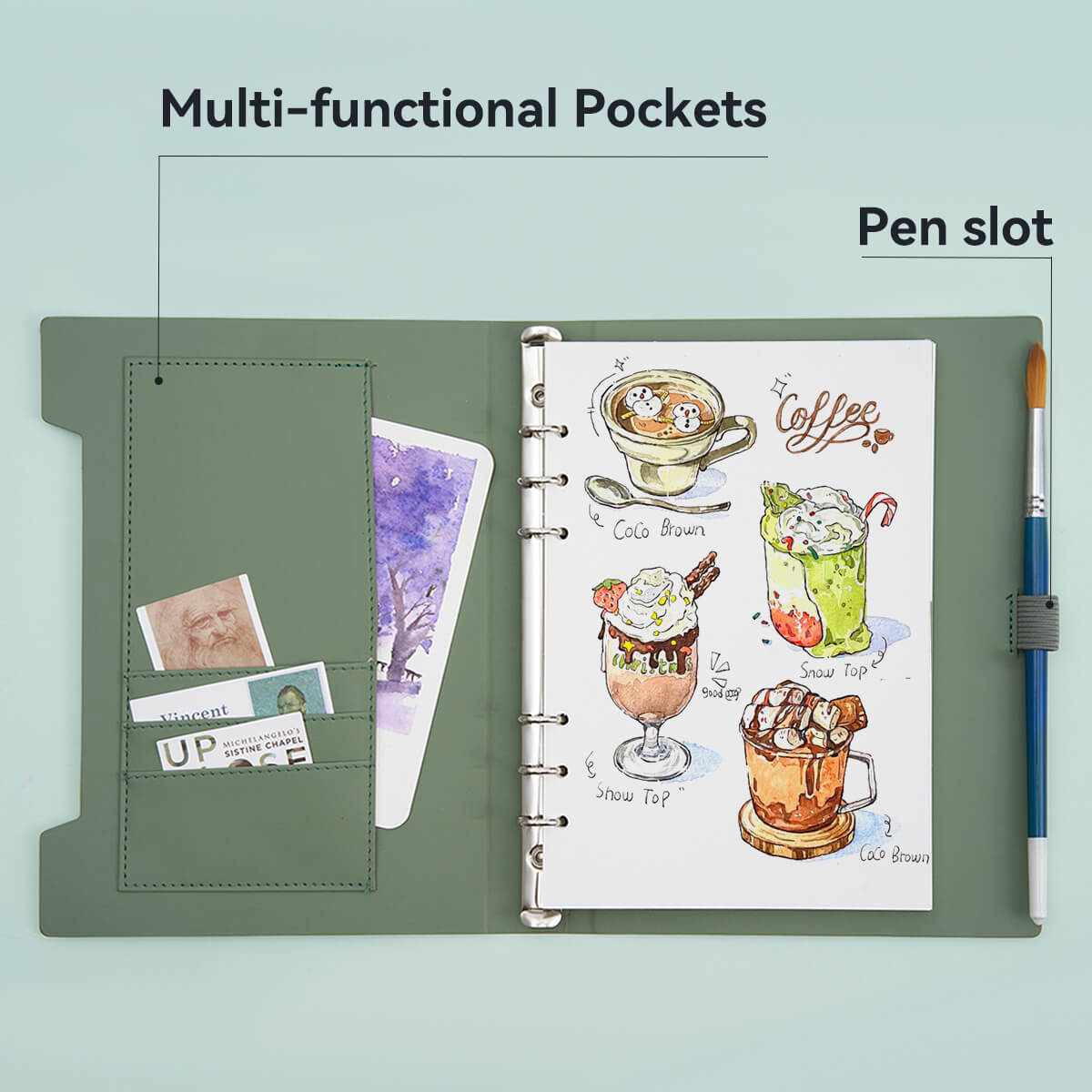 Lightwish Watercolor Hardcover Sketchbook, 100% Cotton Acid Free Journal, Hot Press Watercolor Paper, Green