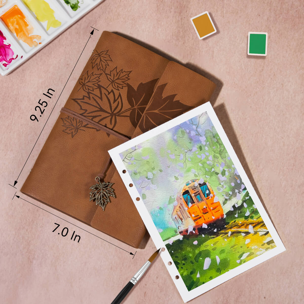 Lightwish Watercolor Retro Sketchbook, 100% Cotton Acid-free Journal, Hot Press Watercolor Paper, Light Brown