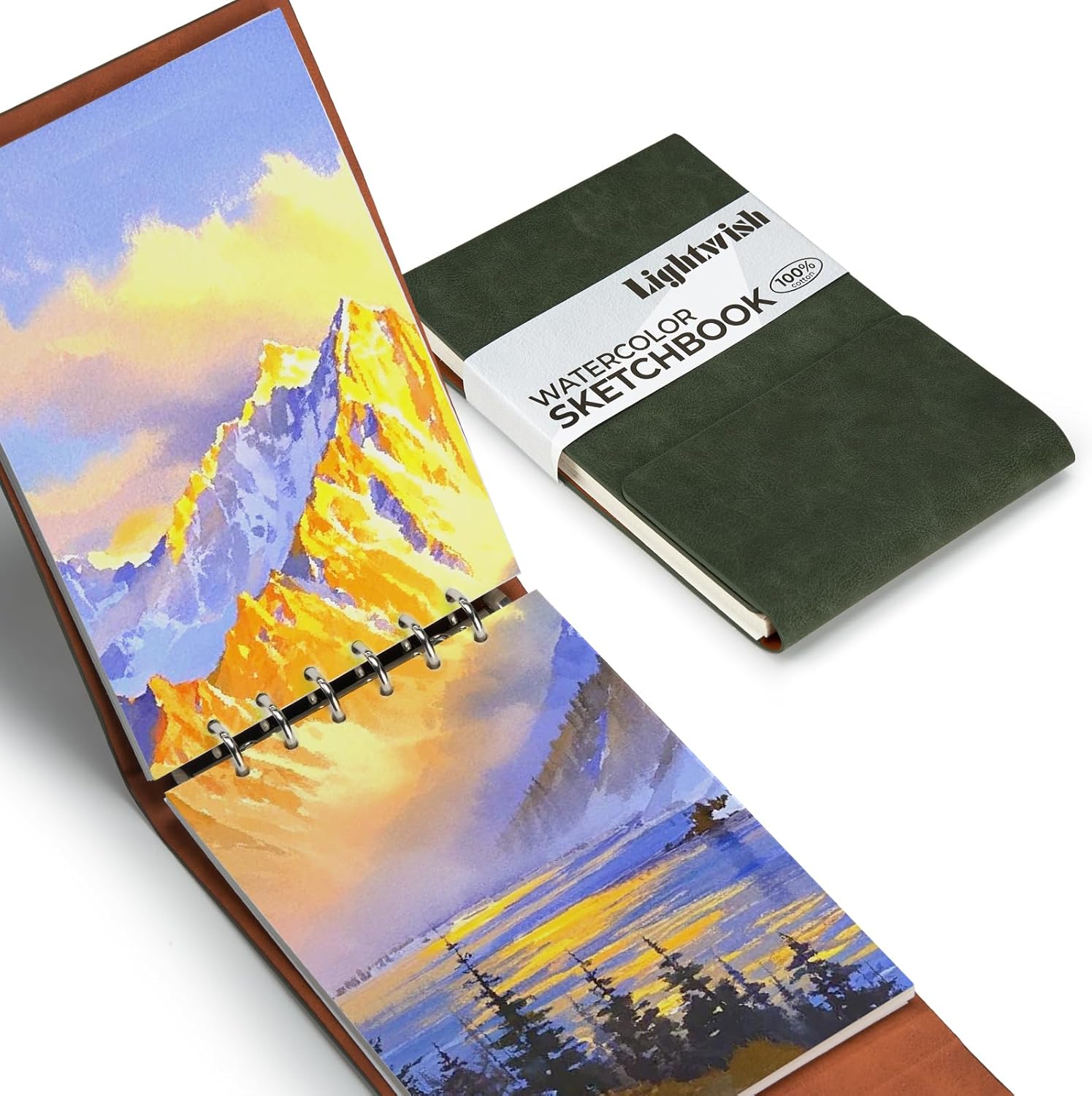 Lightwish Watercolor Sketchbook,100% Cotton 300gsm/140lb Watercolor Journal, Acid Free Cold Press Watercolor Paper for Artists,Adults,Students,20 Sheets,Paper 5.8 * 8.2 Inches