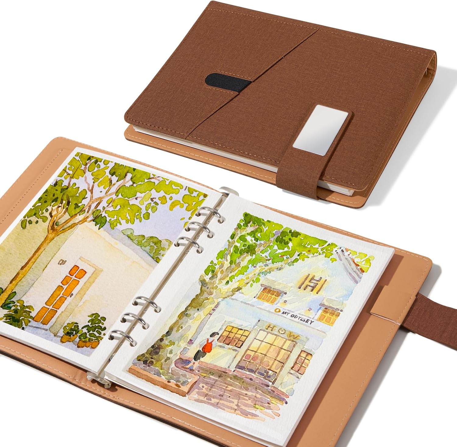 Lightwish Watercolor Sketchbook,100% Cotton Acid Free Watercolor Paper,300gsm/140lb Cold Press Watercolor Journal for Artists,Adults,Students,20 Sheets,9.25 * 6.3 Inches(Leather Brown)