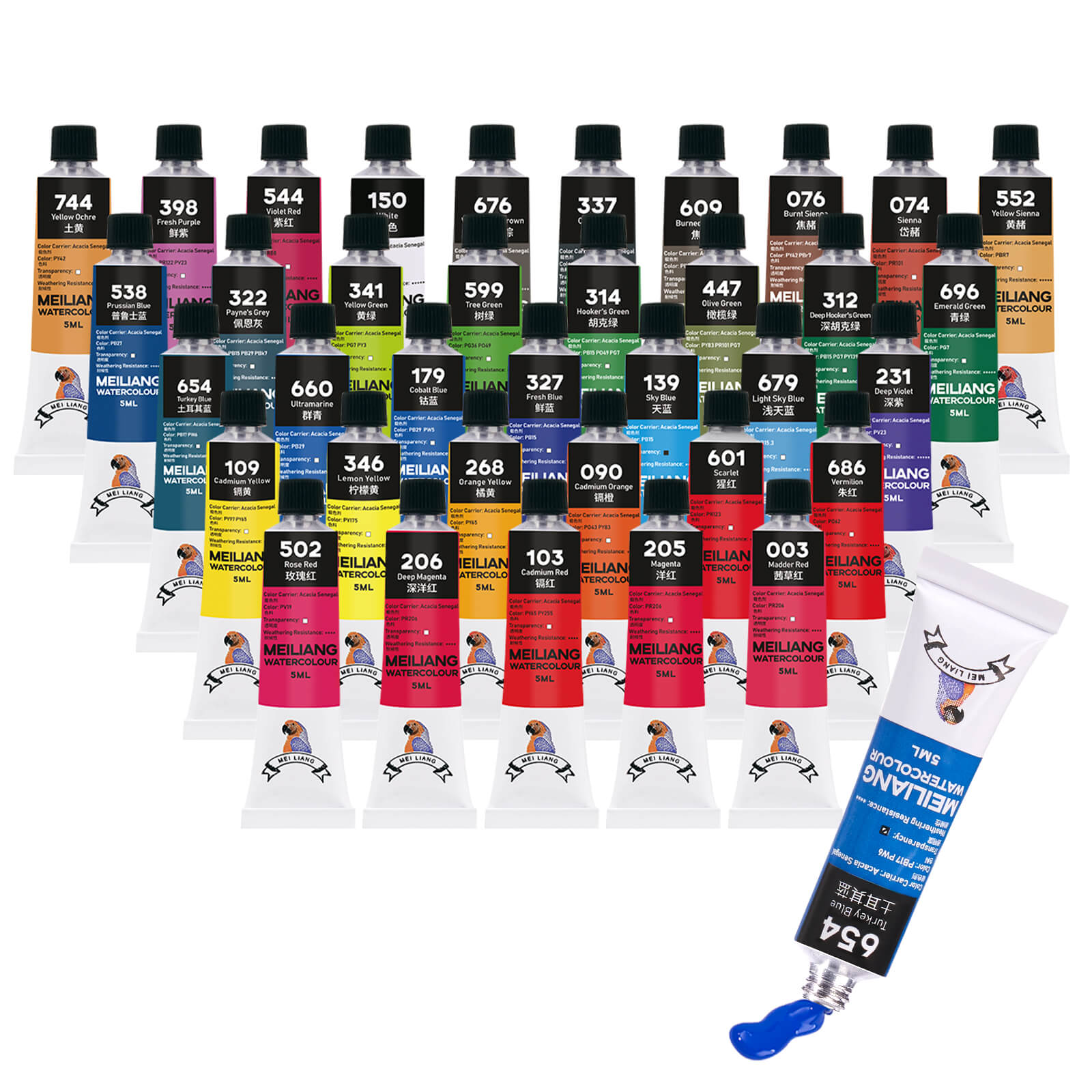 MeiLiang Watercolor Paint Set 36 Vibrant Colors 5ml (0.17-oz) Tube With Practical Square Plastic Storage Box
